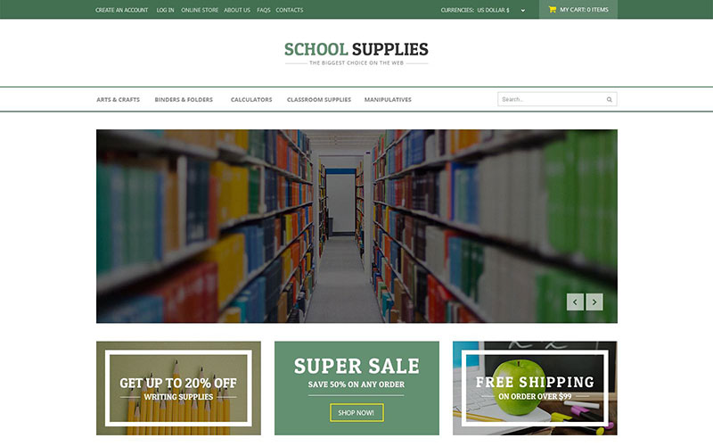 Σχεδίαση eshop ηλεκτρονικού καταστήματος Back-to-School Goods